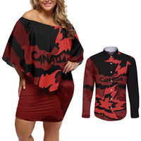 Canada Maple Leaf Couples Matching Off Shoulder Short Dress and Long Sleeve Button Shirt Unique Style Red Version - Wonder Print Shop