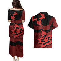 Canada Maple Leaf Couples Matching Puletasi and Hawaiian Shirt Unique Style Red Version - Wonder Print Shop