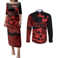 Canada Maple Leaf Couples Matching Puletasi and Long Sleeve Button Shirt Unique Style Red Version - Wonder Print Shop