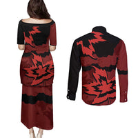Canada Maple Leaf Couples Matching Puletasi and Long Sleeve Button Shirt Unique Style Red Version - Wonder Print Shop