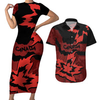 Canada Maple Leaf Couples Matching Short Sleeve Bodycon Dress and Hawaiian Shirt Unique Style Red Version - Wonder Print Shop