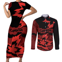 Canada Maple Leaf Couples Matching Short Sleeve Bodycon Dress and Long Sleeve Button Shirt Unique Style Red Version - Wonder Print Shop