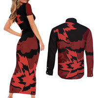 Canada Maple Leaf Couples Matching Short Sleeve Bodycon Dress and Long Sleeve Button Shirt Unique Style Red Version - Wonder Print Shop