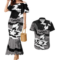 Canada Maple Leaf Couples Matching Mermaid Dress and Hawaiian Shirt Unique Style Black Version - Wonder Print Shop