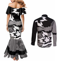 Canada Maple Leaf Couples Matching Mermaid Dress and Long Sleeve Button Shirt Unique Style Black Version - Wonder Print Shop