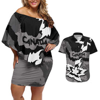 Canada Maple Leaf Couples Matching Off Shoulder Short Dress and Hawaiian Shirt Unique Style Black Version - Wonder Print Shop