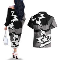 Canada Maple Leaf Couples Matching Off The Shoulder Long Sleeve Dress and Hawaiian Shirt Unique Style Black Version - Wonder Print Shop