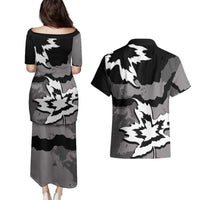 Canada Maple Leaf Couples Matching Puletasi and Hawaiian Shirt Unique Style Black Version - Wonder Print Shop