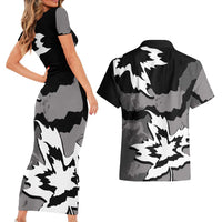 Canada Maple Leaf Couples Matching Short Sleeve Bodycon Dress and Hawaiian Shirt Unique Style Black Version - Wonder Print Shop