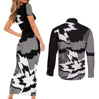 Canada Maple Leaf Couples Matching Short Sleeve Bodycon Dress and Long Sleeve Button Shirt Unique Style Black Version - Wonder Print Shop
