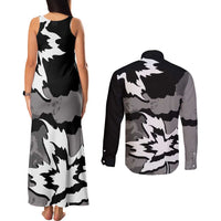 Canada Maple Leaf Couples Matching Tank Maxi Dress and Long Sleeve Button Shirt Unique Style Black Version - Wonder Print Shop