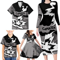 Canada Maple Leaf Family Matching Long Sleeve Bodycon Dress and Hawaiian Shirt Unique Style Black Version - Wonder Print Shop
