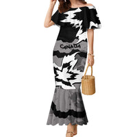 Canada Maple Leaf Family Matching Mermaid Dress and Hawaiian Shirt Unique Style Black Version - Wonder Print Shop