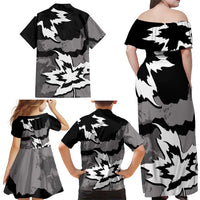 Canada Maple Leaf Family Matching Off Shoulder Maxi Dress and Hawaiian Shirt Unique Style Black Version - Wonder Print Shop