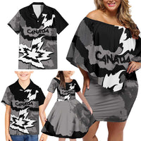 Canada Maple Leaf Family Matching Off Shoulder Short Dress and Hawaiian Shirt Unique Style Black Version - Wonder Print Shop