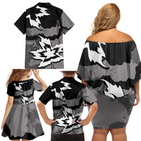 Canada Maple Leaf Family Matching Off Shoulder Short Dress and Hawaiian Shirt Unique Style Black Version - Wonder Print Shop