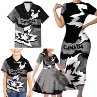 Canada Maple Leaf Family Matching Short Sleeve Bodycon Dress and Hawaiian Shirt Unique Style Black Version - Wonder Print Shop
