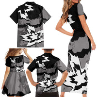 Canada Maple Leaf Family Matching Short Sleeve Bodycon Dress and Hawaiian Shirt Unique Style Black Version - Wonder Print Shop