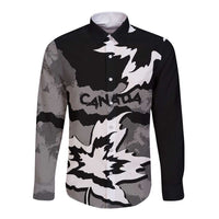 Canada Maple Leaf Long Sleeve Button Shirt Unique Style Black Version - Wonder Print Shop