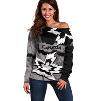 Canada Maple Leaf Off Shoulder Sweater Unique Style Black Version - Wonder Print Shop