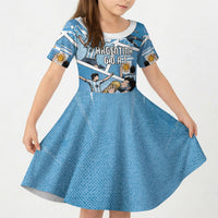 Custom Argentina Football Kid Short Sleeve Dress Goat Comic Style Sun Of May