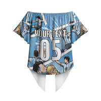 Custom Argentina Football Off Shoulder Wrap Waist Top Goat Comic Style Sun Of May