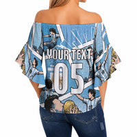 Custom Argentina Football Off Shoulder Wrap Waist Top Goat Comic Style Sun Of May