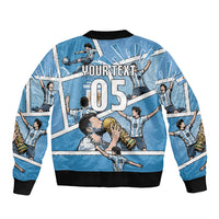 Custom Argentina Football Sleeve Zip Bomber Jacket Goat Comic Style Sun Of May