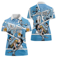 Custom Argentina Football Women Polo Shirt Goat Comic Style Sun Of May