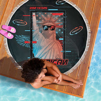 United States 250th Anniversary Beach Blanket Statue Of Liberty Cyberpunk Style - Wonder Print Shop