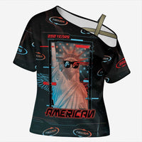 United States 250th Anniversary Cross Shoulder Shirt Statue Of Liberty Cyberpunk Style - Wonder Print Shop