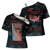 United States 250th Anniversary Cross Shoulder Shirt Statue Of Liberty Cyberpunk Style - Wonder Print Shop