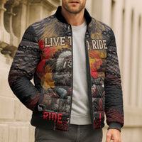 Indian Motorcycle Bomber Puffer Jacket Live To Ride Skull Biker Native American - Wonder Print Shop