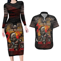 Indian Motorcycle Couples Matching Long Sleeve Bodycon Dress and Hawaiian Shirt Live To Ride Skull Biker Native American - Wonder Print Shop