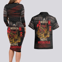 Indian Motorcycle Couples Matching Long Sleeve Bodycon Dress and Hawaiian Shirt Live To Ride Skull Biker Native American - Wonder Print Shop