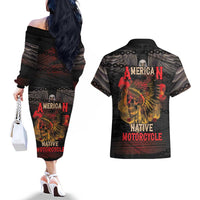 Indian Motorcycle Couples Matching Off The Shoulder Long Sleeve Dress and Hawaiian Shirt Live To Ride Skull Biker Native American - Wonder Print Shop