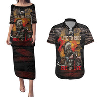 Indian Motorcycle Couples Matching Puletasi and Hawaiian Shirt Live To Ride Skull Biker Native American - Wonder Print Shop