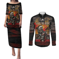 Indian Motorcycle Couples Matching Puletasi and Long Sleeve Button Shirt Live To Ride Skull Biker Native American - Wonder Print Shop