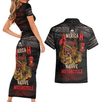 Indian Motorcycle Couples Matching Short Sleeve Bodycon Dress and Hawaiian Shirt Live To Ride Skull Biker Native American - Wonder Print Shop