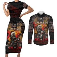 Indian Motorcycle Couples Matching Short Sleeve Bodycon Dress and Long Sleeve Button Shirt Live To Ride Skull Biker Native American - Wonder Print Shop
