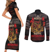Indian Motorcycle Couples Matching Short Sleeve Bodycon Dress and Long Sleeve Button Shirt Live To Ride Skull Biker Native American - Wonder Print Shop