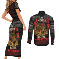 Indian Motorcycle Couples Matching Short Sleeve Bodycon Dress and Long Sleeve Button Shirt Live To Ride Skull Biker Native American - Wonder Print Shop