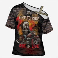 Indian Motorcycle Cross Shoulder Shirt Live To Ride Skull Biker Native American - Wonder Print Shop