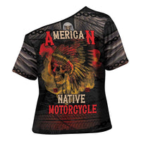 Indian Motorcycle Cross Shoulder Shirt Live To Ride Skull Biker Native American - Wonder Print Shop