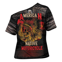 Indian Motorcycle Cross Shoulder Shirt Live To Ride Skull Biker Native American - Wonder Print Shop