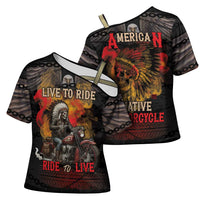 Indian Motorcycle Cross Shoulder Shirt Live To Ride Skull Biker Native American - Wonder Print Shop