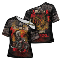 Indian Motorcycle Cross Shoulder Shirt Live To Ride Skull Biker Native American - Wonder Print Shop