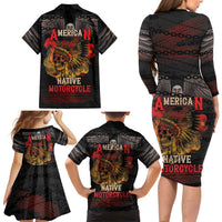Indian Motorcycle Family Matching Long Sleeve Bodycon Dress and Hawaiian Shirt Live To Ride Skull Biker Native American - Wonder Print Shop