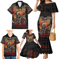 Indian Motorcycle Family Matching Mermaid Dress and Hawaiian Shirt Live To Ride Skull Biker Native American - Wonder Print Shop