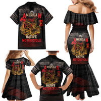 Indian Motorcycle Family Matching Mermaid Dress and Hawaiian Shirt Live To Ride Skull Biker Native American - Wonder Print Shop